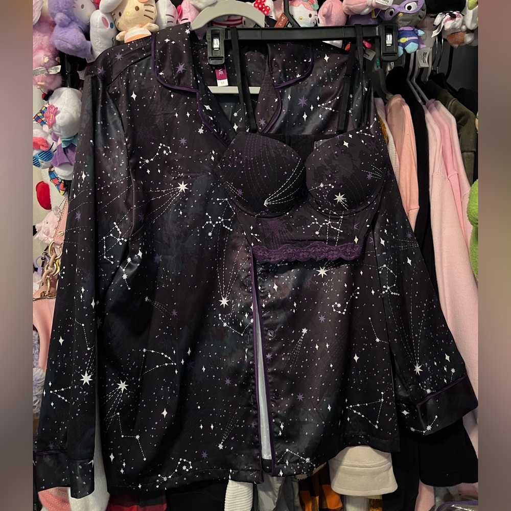 Adore Me Button Down Night Shirt and Bra set